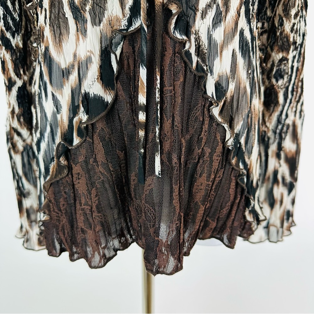 Alberto Makali 90’s Animal Print Ruffle Lace Crinkle Mixed Media Top Size Large - Picture 5 of 15